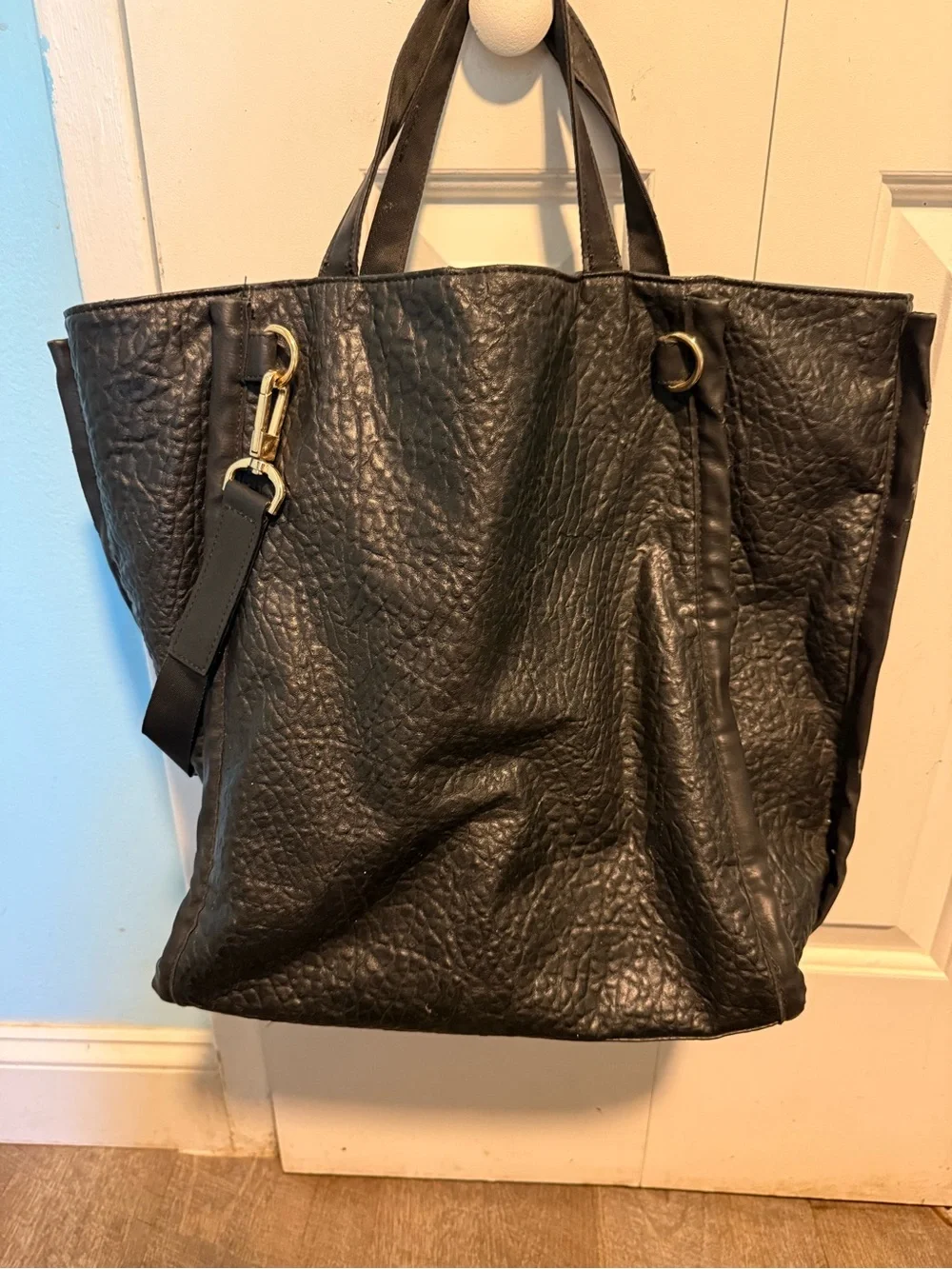 French Connection Black Textured Leather Tote with Shoulder Strap